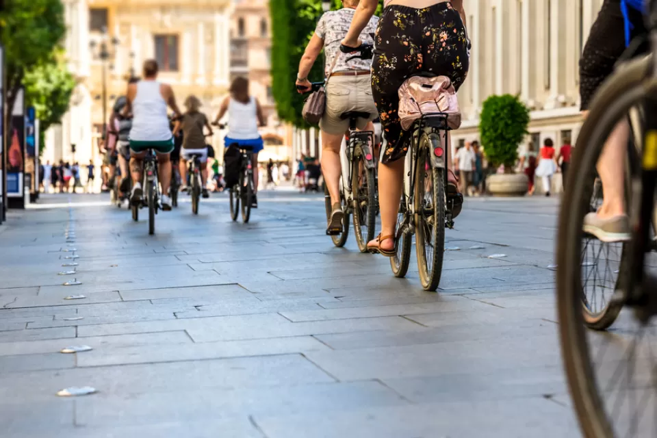 Group of bicyclists on a city street